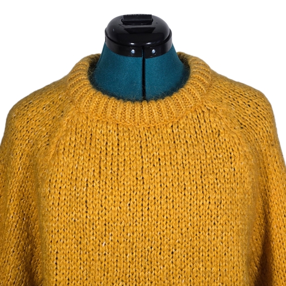 Zara Mohair Blend Chunky Knit Sweater Mustard Yellow Gold Pullover Small - Picture 4 of 9